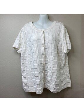 C.J. Banks Womens White Button-Up Short Sleeve Knit Cardigan Sweater Size 2XL